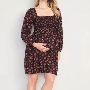 Old Navy Maternity Fit & Flare Long-Sleeve Square-Neck Dress Floral Size Medium
